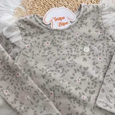 Conj. Blusa Manga Longa Floral e Calça Anarruga - Verde